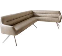 DeLife Banc-d'angle Taya-Flex 285x190 cm Pied croisé Angulaire Acier Inoxydable Microfibre Beige Vintage Ressort ensaché Liens Banc-de-Salle-à-Manger