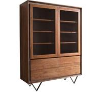 DeLife Buffet-Haut Stonegrace Acacia Marron plaqué Pierre 120x150 cm 2 Portes 4 tiroirs Pied en V Noir Highboard