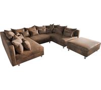 DeLife Canapé Clovis Marron Look Vintage avec Tabouret Canapé panoramique modulable