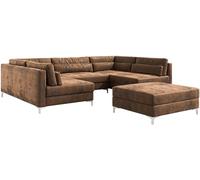DeLife Canapé Elio Imitation Cuir Vintage Marron Antique 300x185 cm avec Pouf canapé panoramique