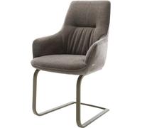 DeLife Chaise-à-Bascule Zelia-Flex avec accoudoirs Pied Cantilever Plat Aspect Titane Tissu structuré Doux Taupe Ressorts ensachés