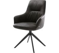 DeLife Chaise-de-Salle-à-Manger Zelia-Flex avec accoudoirs Pied croisé Large Noir Microfibre Antracite Vintage pivotement sur 360° Fonction Bascule Ressorts ensachés