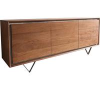 Buffet Stonegrace 175 cm acacia marron plaqué pierre 2 portes 3 tiroirs pied en V noir