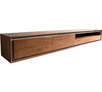 DeLife Meuble-TV Stonegrace Acacia Marron plaqué Pierre 240 cm 2 Portes 2 tiroirs 1 Compartiment Buffet Flottant