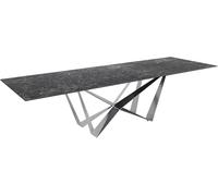 DeLife Table-de-Salle-à-Manger Edge Laminam® céramique Gris 300x100cm Pieds | millieu acier plat argent