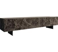 Meuble-TV Cuor 220 cm Céramique Emperador Extra Lucidato brun foncé 1 Clapet 2 Tiroirs Pied optique flottant Métal Noir