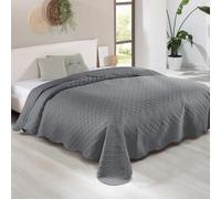 Delindo Lifestyle Rocco Couvre-lit matelassé pour lit double, couleur unie, gris, 220 x 240 cm