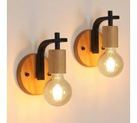 DELIPOP 2 Pièces Applique Murale Interieur Vintage, E27 Lampe Murale Bois et Métal, Rétro Luminaires Intérieur Mural pour Chambre Couloir Salon, Noir