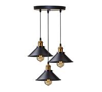 DELIPOP 3 Lumières Suspension Rétro Industriel Plafonniers Design Edison Métal Lustre Suspension avec Support de Plaque Circulaire, Ø 22cm, Noir