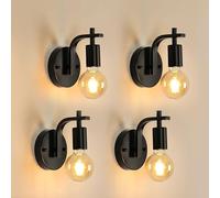 DELIPOP 4 Pièces Appliques Murales Industrielles Vintage, Lampe Murale Métal Noir, E27 Rétro Luminaire Interieur pour Chambre, Salon, Couloir, Restaurant, Sans Ampoule