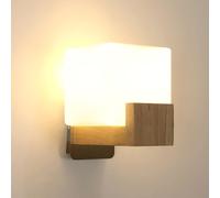DELIPOP Applique Murale Bois, Vintage Lampe Murale avec Abat-jour en Verre, Moderne E27 Appliques Murales Intérieure pour Chambre Couloir Salon Escalier