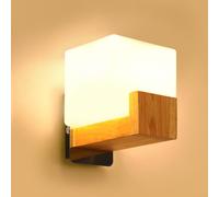 DELIPOP Applique Murale Intérieure Bois, Moderne E27 Lampe Murale | Vintage Lampe Murale avec Abat-jour en Verre pour Chambre Couloir Salon Escalier
