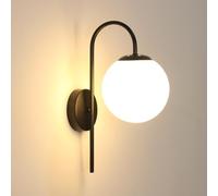 DELIPOP Applique Murale Intérieure Vintage, E27 Moderne Lampe Murale Boule Abat-jour en Verre, Noir Lumiere Murale pour Chambre Salon Cuisine Couloir Café