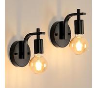 DELIPOP Lot de 2 Applique Murale Industrielle Vintage, E27 Métal Lampe Murale Noir, Luminaire Interieur pour Salon, Chambre, Coucher, Salon, (Ampoule Non Incluse)