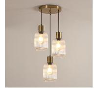 DELIPOP Lustre Moderne 3 lampes E27 - Abat-jour en verre - Suspension 150 cm - Idéal Salon Chambre Salle à Manger - Cuivre