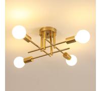 DELIPOP Lustre Plafonnier Industriel, 4 Lumières E27 Lampe de Plafond Vintage, Lustre Salon Moderne en Métal, Doré Lampe Suspension Luminaire pour Salon Salle à Manger Chambre Cuisine Couloir