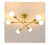 DELIPOP Lustre Sputnik Industriel 6 Lumières E27 - Plafonnier Métal Doré avec Bras Orientables 180° - Luminaire pour Chambre Cuisine