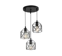 DELIPOP Lustre Suspension Industrielle Vintage, 3 Lampes E27 Plafonnier Luminaire en Métal Cage Hexagone, Éclairage de Plafond Pour Salon Cuisine Chambre, Noire