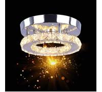 DELIPOP Plafonnier LED,12W Anneaux Lustre en cristal dimmable pour chambre salle à manger cuisine couloir,Taille:20*20*6cm