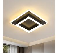 DELIPOP Plafonnier LED Carré, 30W 3375LM Lampe de Plafond LED Moderne, Noir Luminaire Plafonnier en Acrylique pour Couloir Cuisine Chambre Salle de bain, Blanc Chaud 3000K, Dia 30cm
