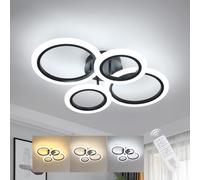 DELIPOP Plafonnier LED Dimmable, Moderne Lampe de Plafond 32W 3600LM avec Télécommande, 3000K-6500K Luminaire Plafonnier Rond, Lampe Lustre pour Salon Bureau Cuisine Ø57CM-Noir