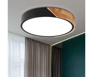 DELIPOP Plafonnier LED moderne 24W 6500K Noir Lampe de Plafond bois Rond chambre salle à manger cuisine - Lumière blanche - Dia