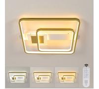 DELIPOP Plafonnier LED Moderne 55W 6187lm - Rectangulaire Dimmable avec Télécommande - Luminaire Design Blanc & Or Salon Chambre