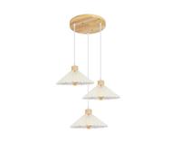 DELIPOP Suspension Luminaire Bois et Tissu E27 - Style 3 Lumières Plissé - Lustre Moderne pour Cuisine Salle à Manger - Bois Naturel