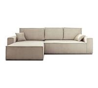 Dellia - canapé d'angle réversible convertible - avec coffre - en velours côtelé - 4 places - Beige
