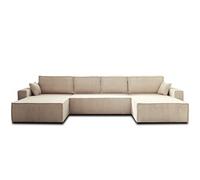 Best mobilier Canapé panoramique en U Dellia 7 places convertible coffre velours côtelé Beige