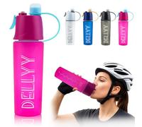 dellyy Bouteille d'eau avec Spray, 600ml Gourde Spray, Gourde Sport, Bouteille d'eau de Sport, Water Bottle pour Garçons et Filles pour Se Réhydrater, Monter à Cheval, Grimper, Randonnée (Rose)