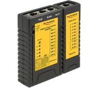 DeLock Testeur de câbles 86107 – RJ45/RJ12, PoE IEEE 802.3af/at, indicateurs LED, 9V, Noir/Jaune