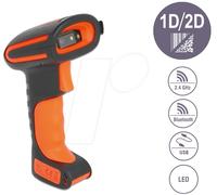 DeLOCK Scanner Code-barres 1D/2D CMOS 1280x800 Bluetooth 4.1 & 2.4GHz, Portée 150m, USB, Batterie 1800mAh, Mémoire 16Mo, Noir/Orange