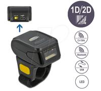 DeLOCK Scanner Annulaire Code-barres 1D/2D CMOS 1280x800, Bluetooth 4.1, 2.4GHz, USB 2.0, Mémoire 16Mo, Batterie 380mAh, Lecture 100/s
