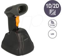 DeLOCK Scanner Code-barres 2D 2.4 GHz RF sans fil, CMOS 640x480, lecture 1D/2D jusqu'à 25cm, station de chargement USB, noir, -20°C à 60°C