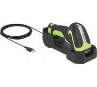DeLOCK 90588 Lecteur Code Barre Portable 1D/2D CMOS, Bluetooth/RF 100m, Mémoire 16Mo, Batterie 2600mAh, Support Android 14.0 & Windows, Noir/Vert