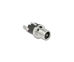 DeLOCK Connecteur DC 5.5x2.1x12mm Femelle M8*P0.75 à Cloison Soudée 16V 3A Corps Chrome, Contacts Nickel - Ref: 90056