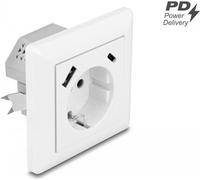 Delock - Prise de courant - avec PD 3,0, 18 W - 2P+E - type F, USB, USB type C - avec verrouillage - simple - 1 prise de courant, 1 port USB, 1 prise USB-C - 3 A - blanc (11499)