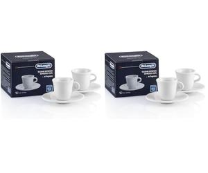 De'Longhi DLSC308 Lot de 4 tasses en porcelaine céramique, fabriqué en Italie, confortable à tenir, sans condensation, lavable au lave-vaisselle, capacité 70 ml chacune, également fourni les soucoupes
