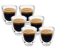 DeLonghi Essential Lot 6x Tasses Café Expresso 90ml Verre Thermiques Double Mur
