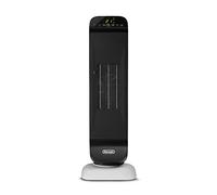 De'Longhi HFX25S20 Radiateur de chauffage rapide, tour en céramique, avec 2 niveaux de puissance, télécommande, minuterie 24 h, fonction thermostat de sécurité, poignée arrière, 2000 W, blanc/noir