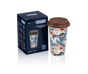 De'Longhi Travel Mug, Thermos à double paroi pour boissons chaudes et froides, facile à transporter, étui antidérapant en silicone, 300 ml de capacité, DLSC067, Marron