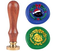 DELORIGIN Couronne de Noël chaton sceau de cire vintage amovible 2,5 cm en laiton avec poignée en bois pour invitations, cartes de vœux, enveloppes, vin, emballage cadeau