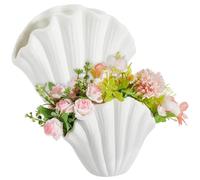DELORIGIN Lot de 2 vases de plage en céramique en forme de coquillage - Blanc - Pot de fleurs moderne pour table - Décoration de table pour chambre à coucher, salle de bain, salon, entrée, café