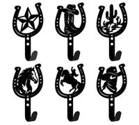 DELORIGIN Lot de 6 crochets muraux en métal en forme de fer à cheval | Crochet mural en fer noir, pour clés, serviettes, chapeaux, laisse de chien, chambre à coucher, salle de bain