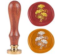 DELORIGIN Sceau de Cire en Forme de Feuille de Ginkgo Tampon en Relief Tête de Tampon Amovible en Laiton de 25mm avec Manche en Bois pour Carte de Vœux