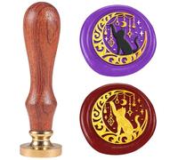 DELORIGIN Tampon de Cire à Cacheter en Forme de Chat et de Lune de 25mm Tampon de Scellement Rétro et Rêveur Tête en Laiton Amovible Cire à Cacheter pour Cartes de Vœux Lettres Invitations