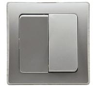 Delphi Interrupteur Mural Double encastré avec Cadre 250 V/10 A I Interrupteur Mural avec Double Bascule et Couvercle Argenté Gris