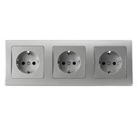 DELPHI Lot de 3 prises encastrées - Gris argenté - Montage encastré - 3 prises de contact de protection 250 V