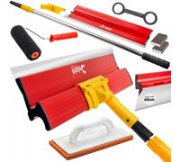 DELPHI Set 60cm spatule de surface en acier inoxydable avec tige télescopique pour spatule avec rouleau à plâtre 25 cm, truelle à plâtre, éponge abrasive Appareil de nettoyage des rouleaux